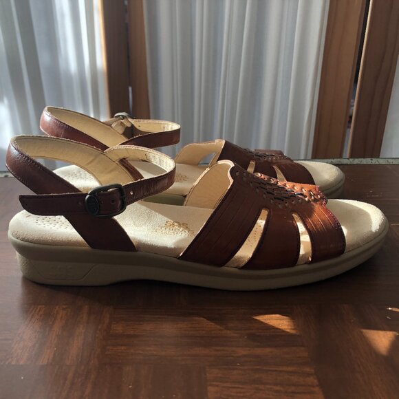 Woman's Sandels SAS Brown Leather 9 1/2 S - Picture 3 of 6
